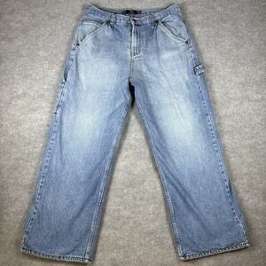 RD Denim  Carpenter Jeans Men's 34 X 30 Light Wash Wide Leg Plaid Lined Y2K SKTR